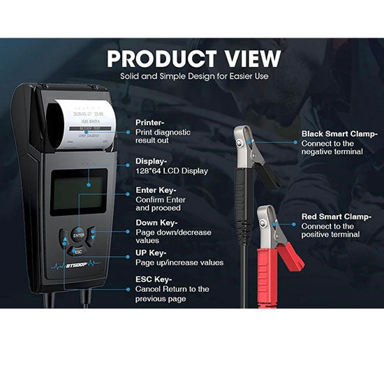 TOPDON BT500P Battery Tester With Built-In Printer For 12/24V Batteries box pack