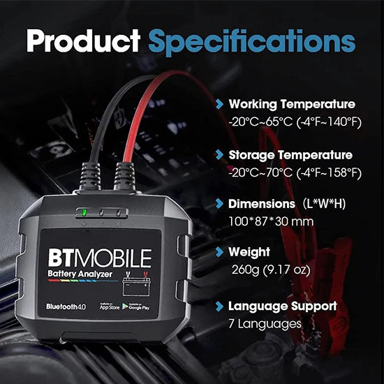 KRECS Retro Nostalgia Bluetooth Car Battery Tester BT Mobile 12V Wireless Battery Monitor 100 to 2000CCA Auto Charger Cranking Analyzer Tool