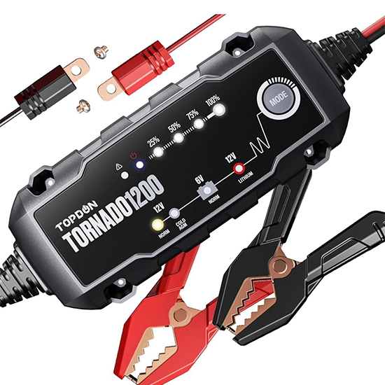 TOPDON Car Battery Charger,6V/12V 1.2A Automatic Battery Charger,Battery Maintainer, Trickle Charger with 5-Stage Charging with Temperature Compensation