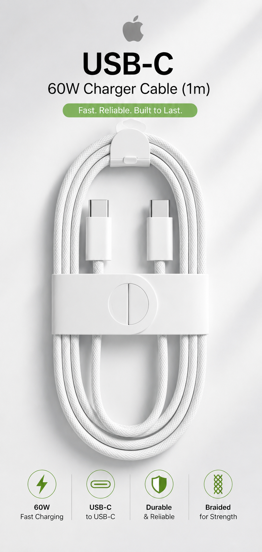 Apple USB-C to USB-C 60W Fast Charging Cable (1M)