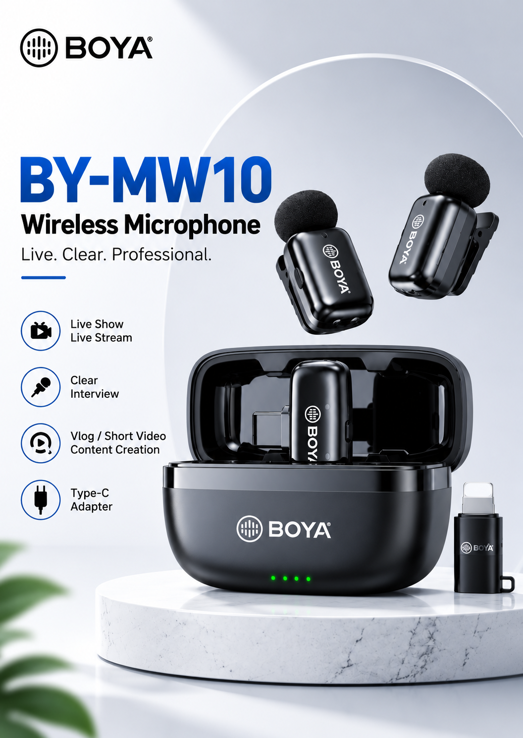 BOYA MW10 Wireless Microphone Up to 6 Hours of Continuous Recording