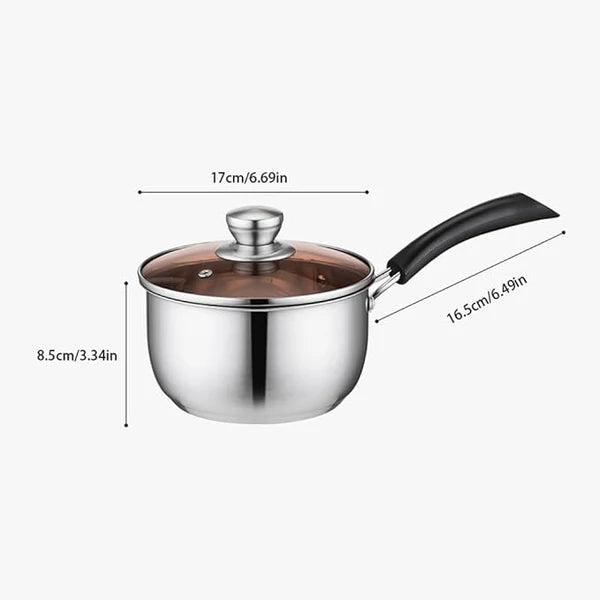 Stainless Steel with Glass lid (18cm)Milk Pot Single Handle Small Milk Pot Household Instant Noodle Pot Cooking Milk Pot Milk Pan ZI0420-1