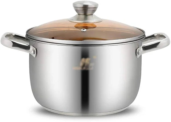 5L Stainless Steel Stock Pot 24cm with Glass Lid – Universal Gas & Electric Stove, Binaural Handle, Household Soup & Saucepan (ZL0724)