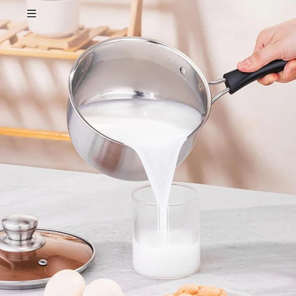 Stainless Steel with Glass lid (18cm)Milk Pot Single Handle Small Milk Pot Household Instant Noodle Pot Cooking Milk Pot Milk Pan ZI0420-1