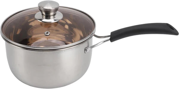 Stainless Steel Milk Pot 18cm with Glass Lid – Stove Top Cooking Pot, Single Handle, Household Kitchen Utensils (ZL0618-1)