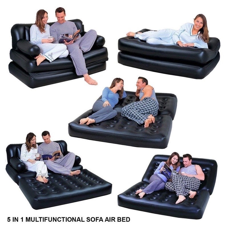 5 in 1 Bestway Inflatable Multi-Functional Sofa for Indoor and Outdoor Use, Black, Double