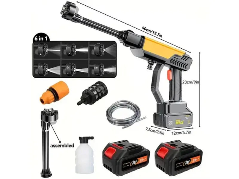 6 in 1 Nozzle - Imported Cordless Pressure Washer - Dual Battery 198V