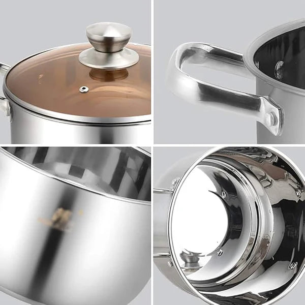5L Stainless Steel Stock Pot 24cm with Glass Lid – Universal Gas & Electric Stove, Binaural Handle, Household Soup & Saucepan (ZL0724)