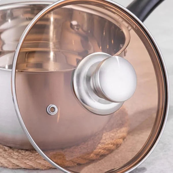 Stainless Steel with Glass lid (18cm)Milk Pot Single Handle Small Milk Pot Household Instant Noodle Pot Cooking Milk Pot Milk Pan ZI0420-1