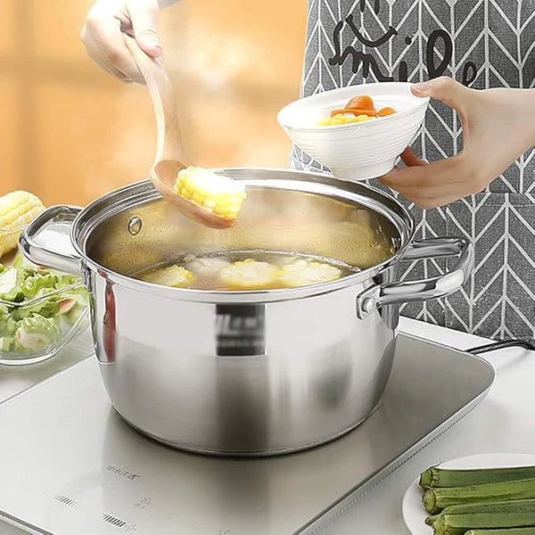 304 Stainless Steel Stock Pot, 3liter Thick Household Soup Pot withGlass Lid, for Gas Stove/Induction Cooker for 1-6 People Stock Pot (Size : 22cm)