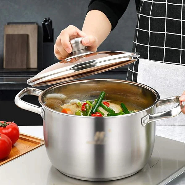 6L Stainless Steel Stock Pot with Glass Lid – Universal Gas & Electric Stove, Binaural Handle, Household Soup & Saucepan (ZL0626G)