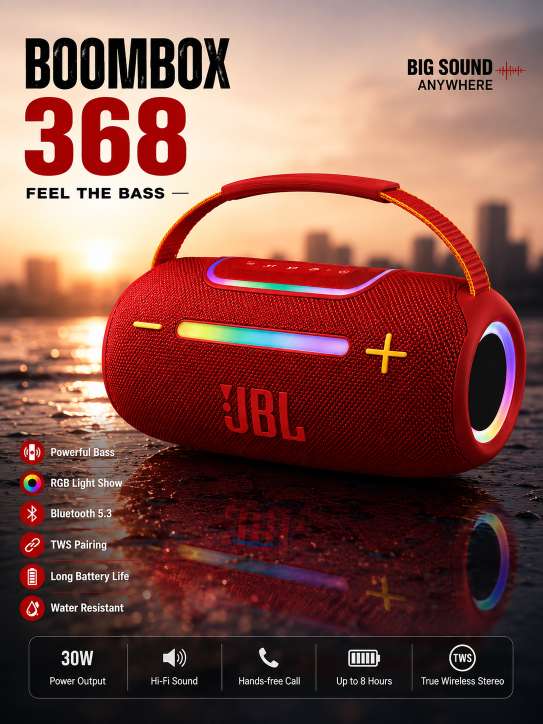 Boombox360 DUAL PAIRING Bluetooth Stereo RGB Running Horse Light Portable Portable Speaker Heavy Subwoofer