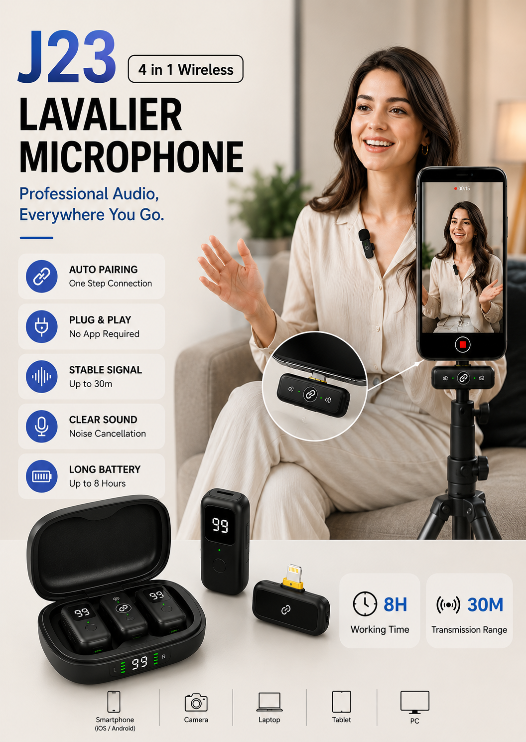 J23 4-in-1 Wireless Microphone Seamless Connection. Professional Audio