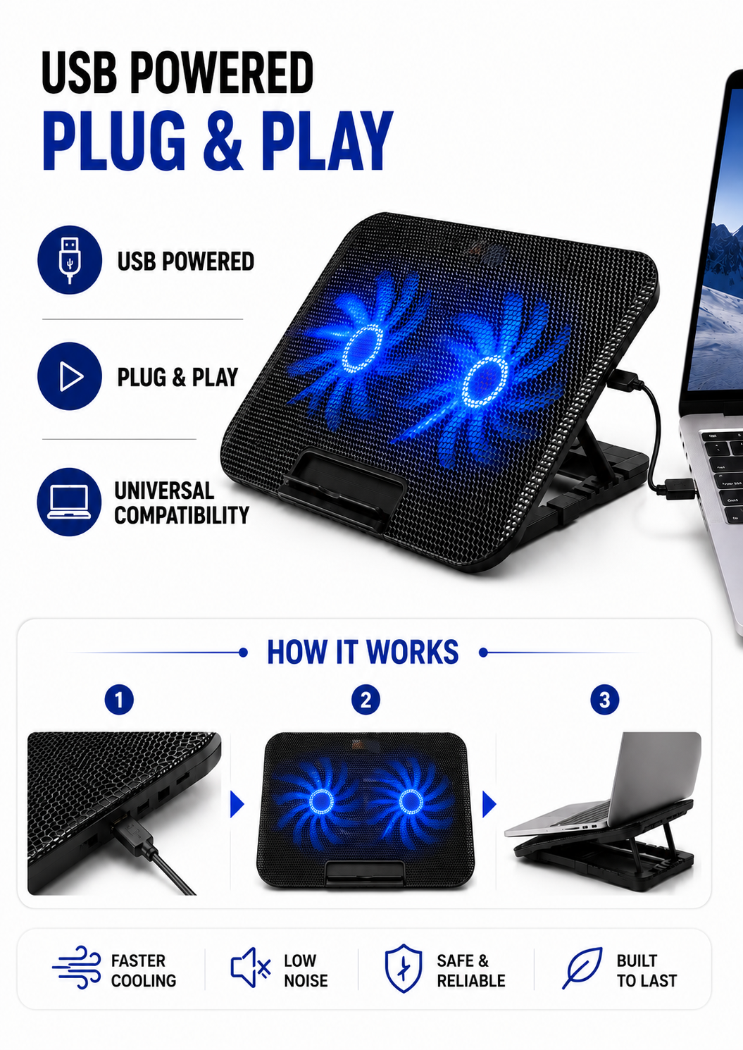 X2 Dual Turbo Laptop Cooling Pad | USB Powered Metal Mesh Cooler