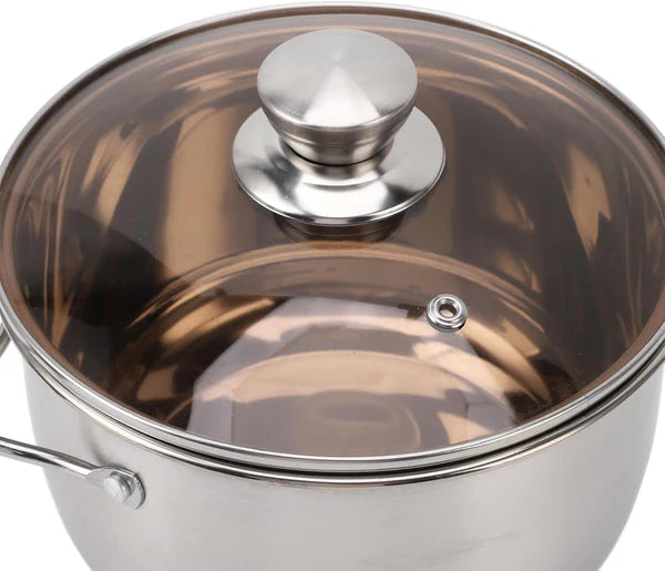 Stainless Steel Milk Pot 18cm with Glass Lid – Stove Top Cooking Pot, Single Handle, Household Kitchen Utensils (ZL0618-1)