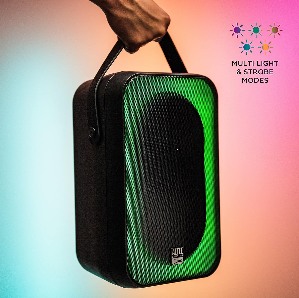 Altec Lansing Shockwave Wireless Speaker 60W Bluetooth speakerwith a Long Lasting 6 Hour Battery, Multi LED Party Modes, Multiple bass Boost Modes, Party Sync