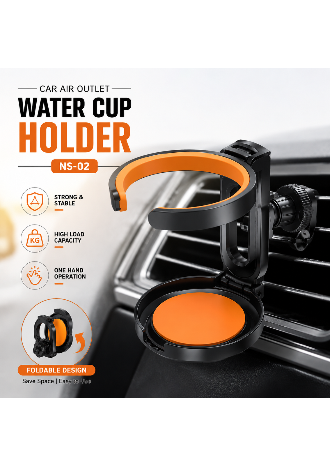 360° Adjustable Car Air Vent Cup Holder | Foldable Drink Holder for Bottles, Cups & Mugs