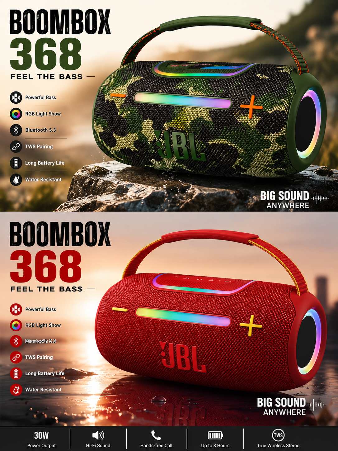 Boombox360 DUAL PAIRING Bluetooth Stereo RGB Running Horse Light Portable Portable Speaker Heavy Subwoofer