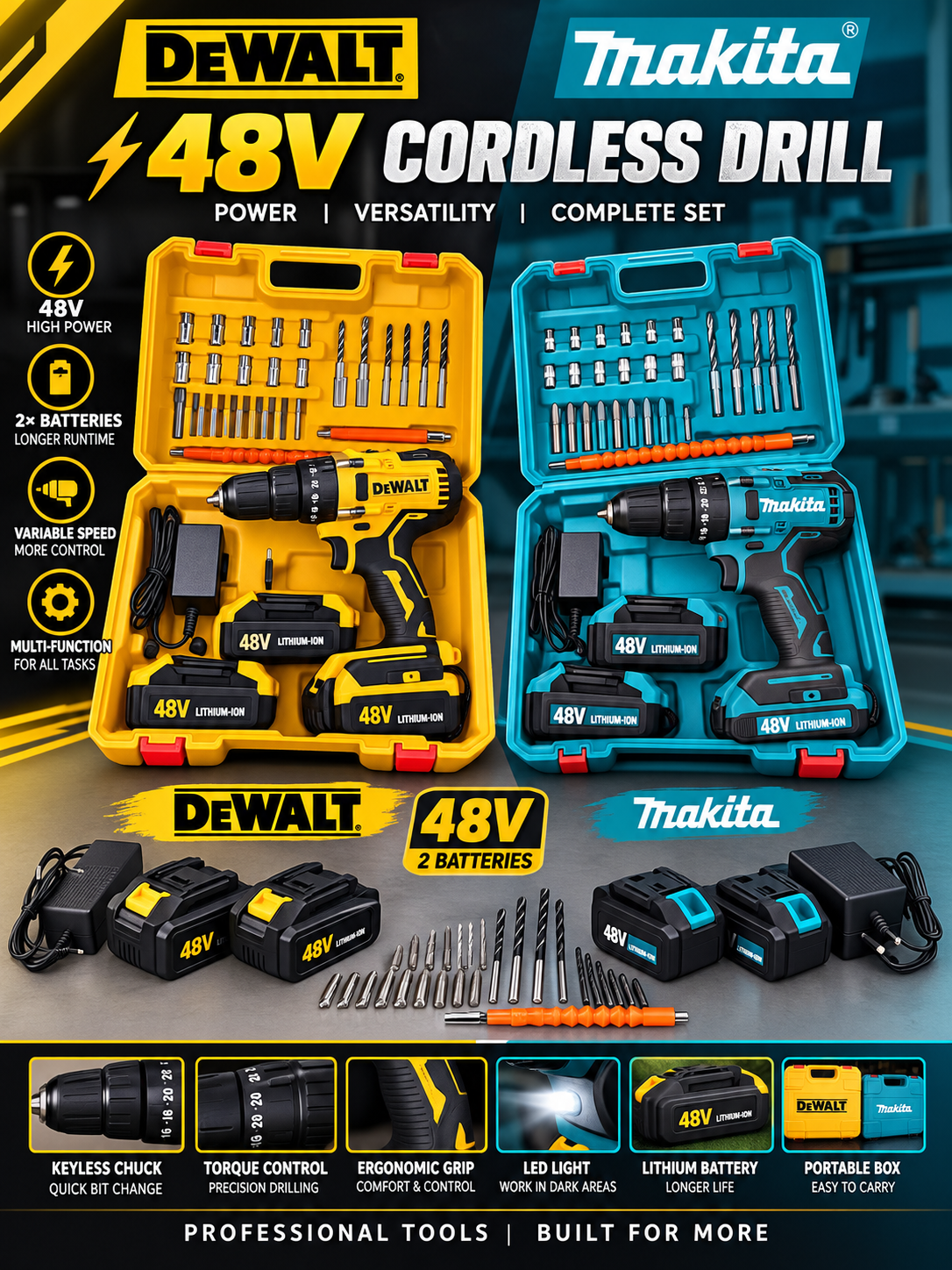 IMPORTED Makita/Dewalt 48V Brushless Cordless Drill