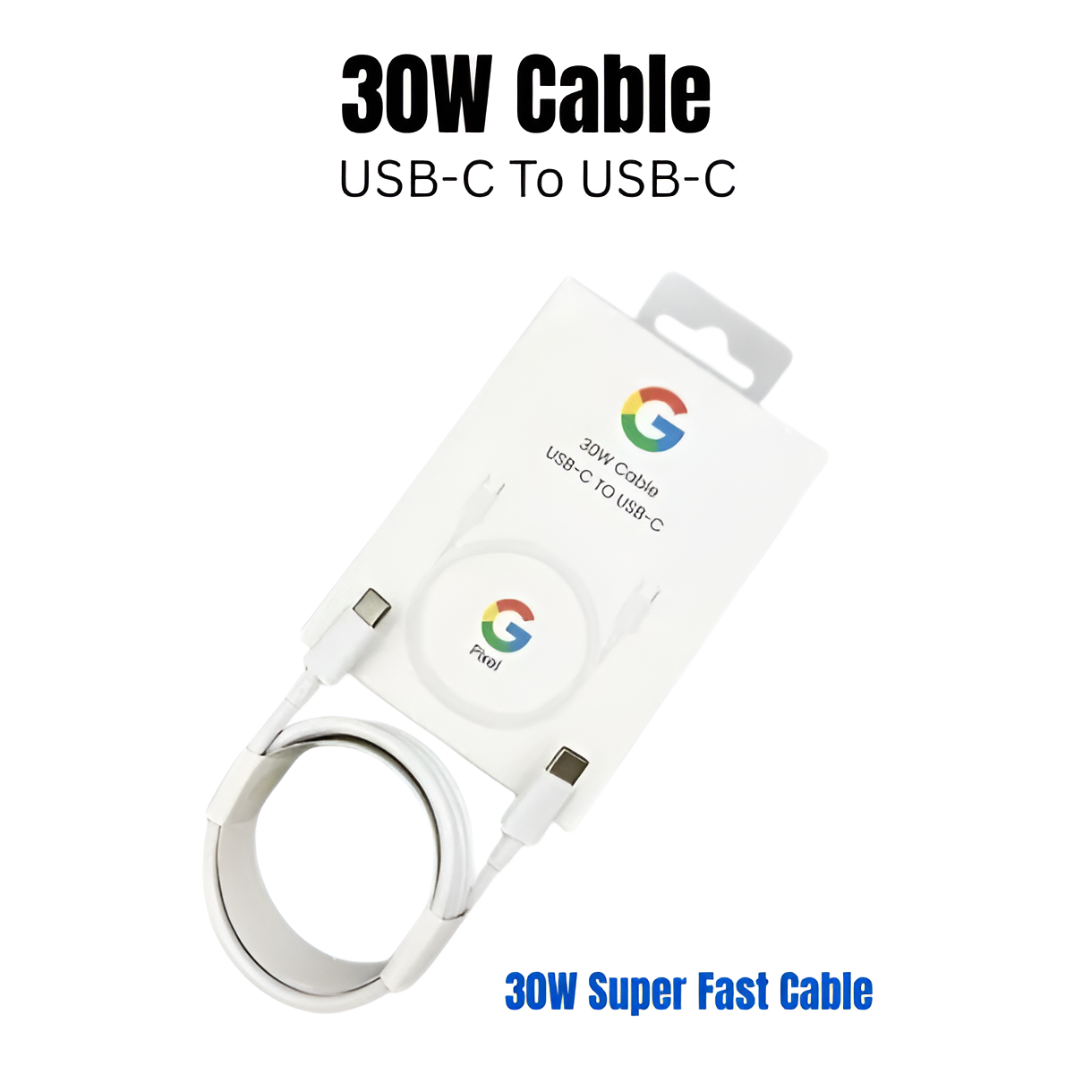 Google 30W USB-C to USB-C Fast Charging Cable | Power Delivery (PD) | For Pixel, Samsung, iPad & More – 1m