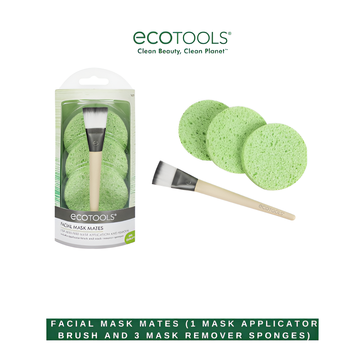 EcoTools 7439 Facial Mask Mates Set - Mask Applicator Brush & 3 Mask Remover Sponges for a Spa-Like Experience