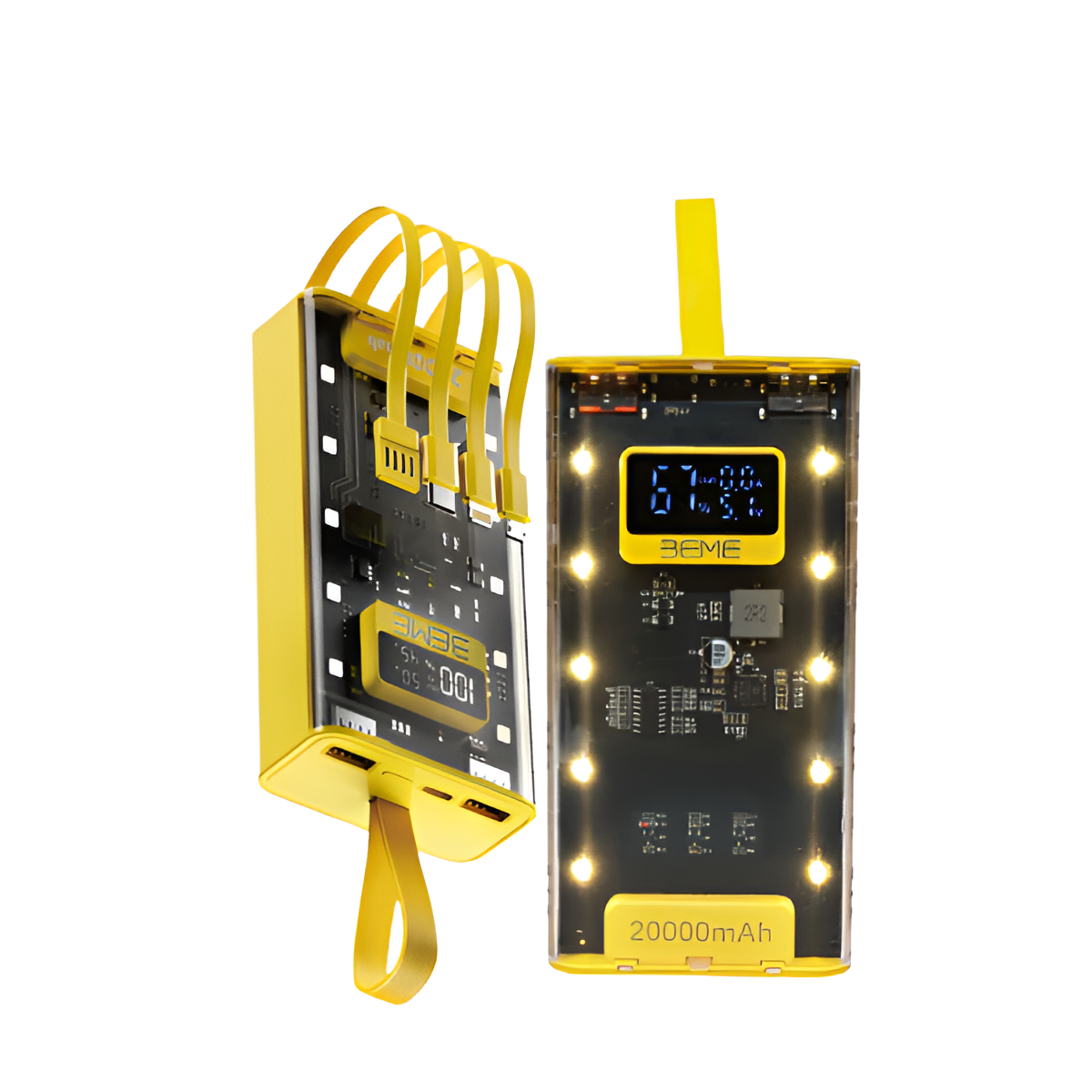 20000mAh Fast Charging Power Bank with Built-in Cables – Dual Output Ports, LED Display