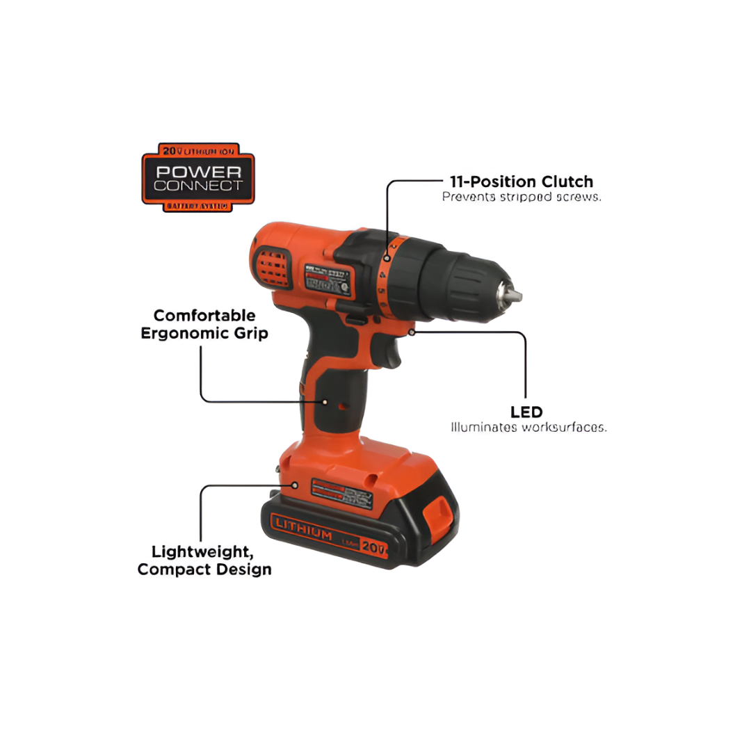 BLACK + DECKER Original Cordless 20 Volt Drill Machine With tools  set cash on delivery available all over Pakistan