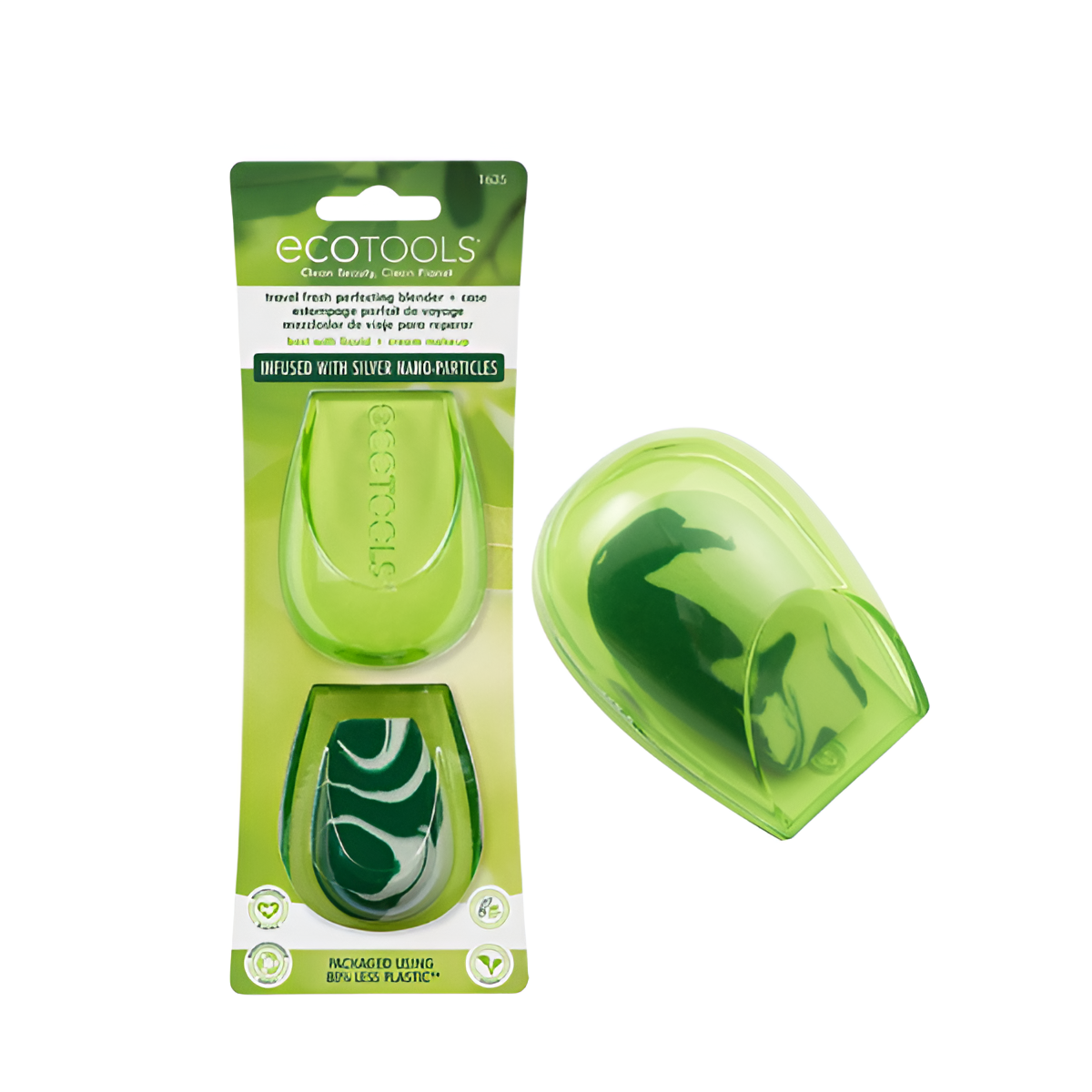 EcoTools 1635 Travel Fresh Perfecting Blender + Case – Plant-Based, Antimicrobial Makeup Sponges for Flawless On-the-Go Application