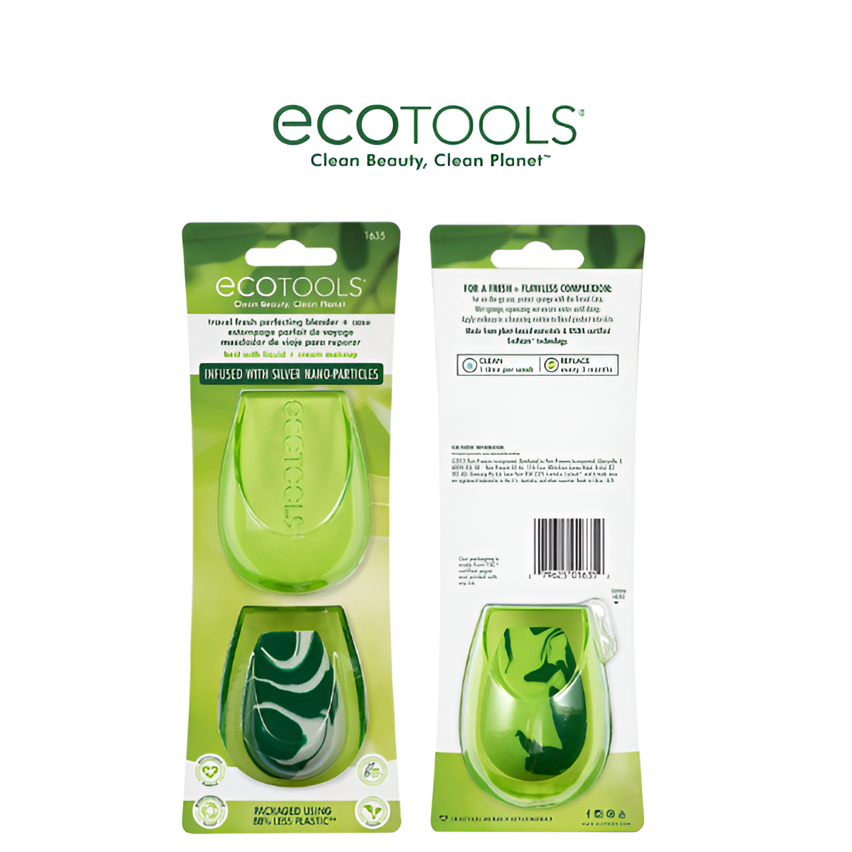 EcoTools 1635 Travel Fresh Perfecting Blender + Case – Plant-Based, Antimicrobial Makeup Sponges for Flawless On-the-Go Application