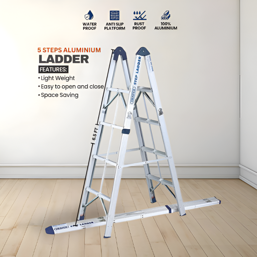 Premium 5-Step Aluminum Folding Ladder – Lightweight, Anti-Slip, Rust-Proof