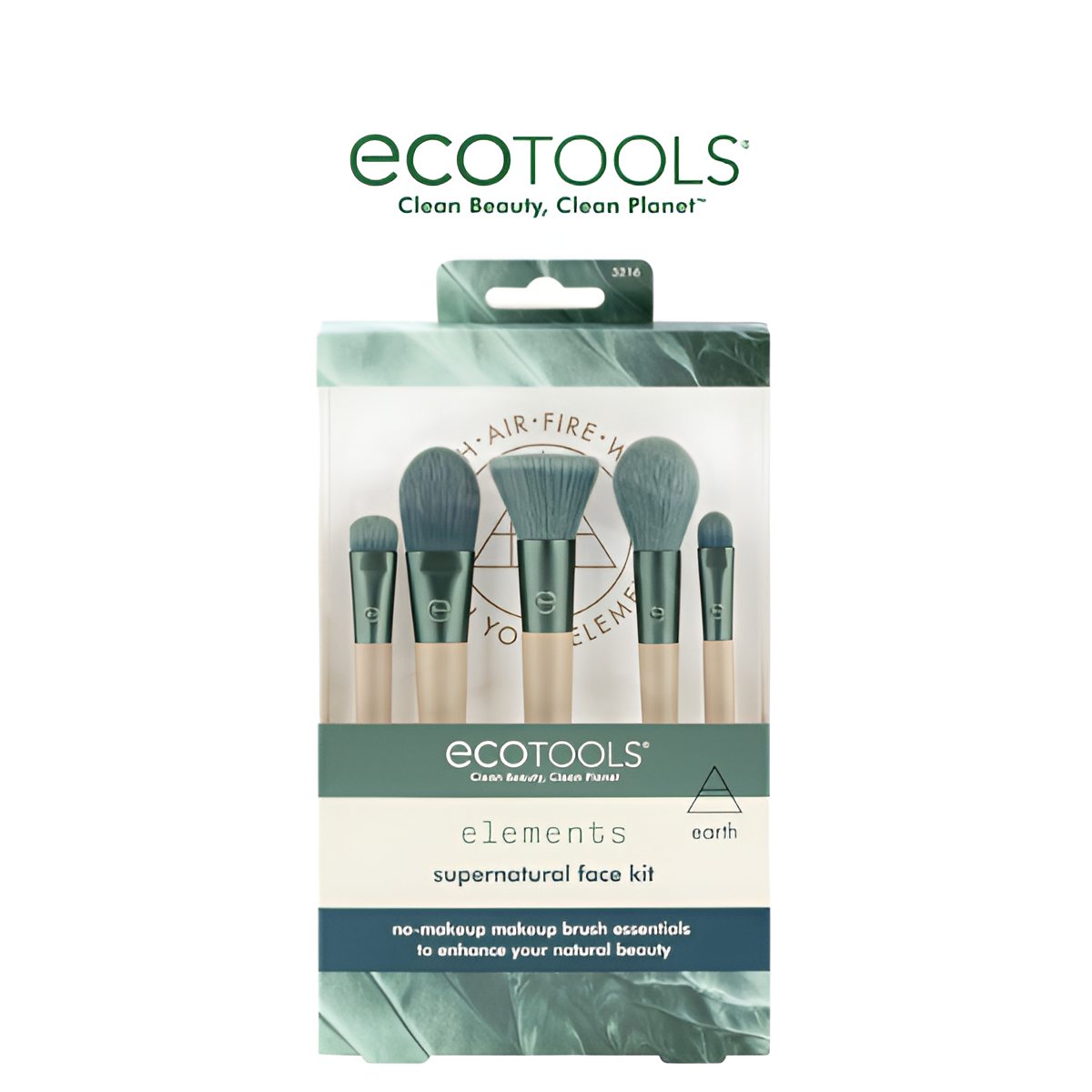 EcoTools 3216 Elements Supernatural Face Kit - Complete Eco-Friendly Makeup Brush Set for Flawless, Natural Beauty