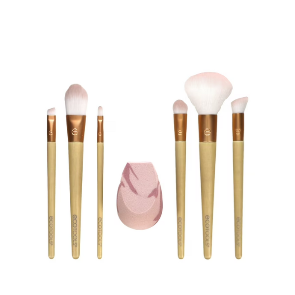 EcoTools 0007 Wrapped In Glow Kit - 7-Piece Vegan Makeup Brush Set for Flawless Glow & Precision Application