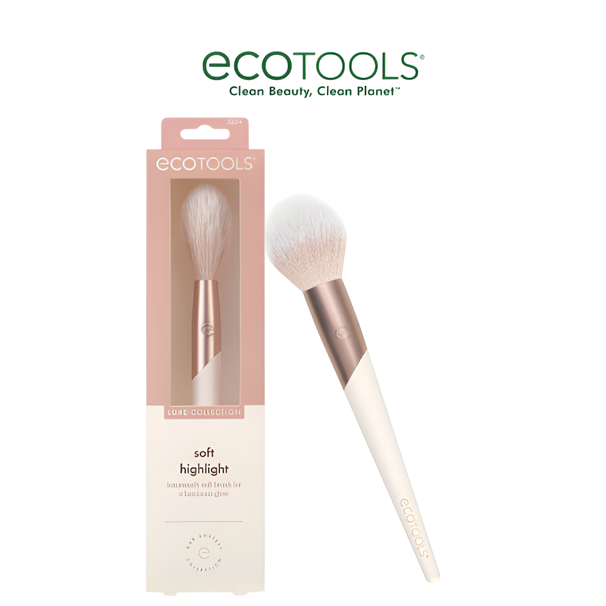 EcoTools 3224 Luxe Collection Soft Highlight Brush – Ultra-Soft Bristles for Luminous Glow