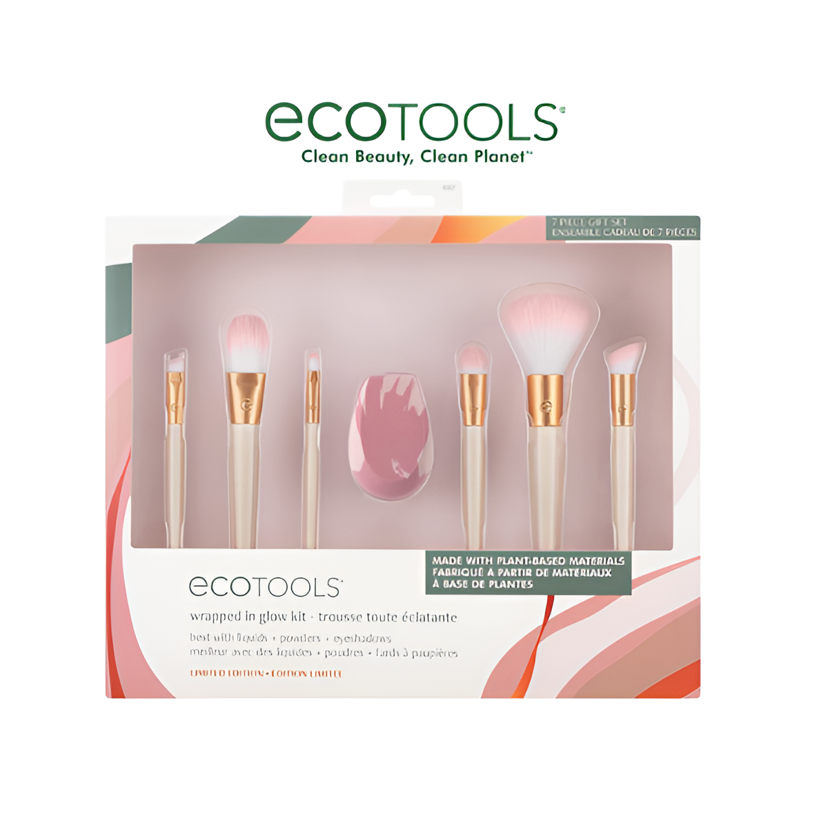 EcoTools 0007 Wrapped In Glow Kit - 7-Piece Vegan Makeup Brush Set for Flawless Glow & Precision Application