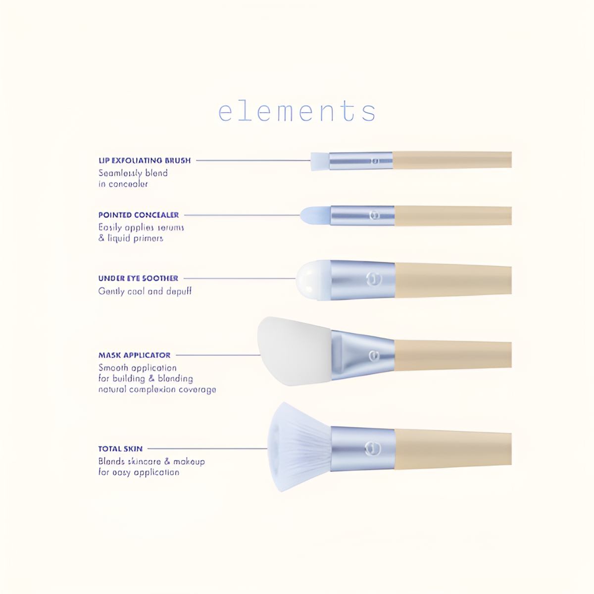 EcoTools 3218 Elements Hydro-Glow Kit - 5-Piece Brush Set for Hygienic, Hands-Free Skincare Application