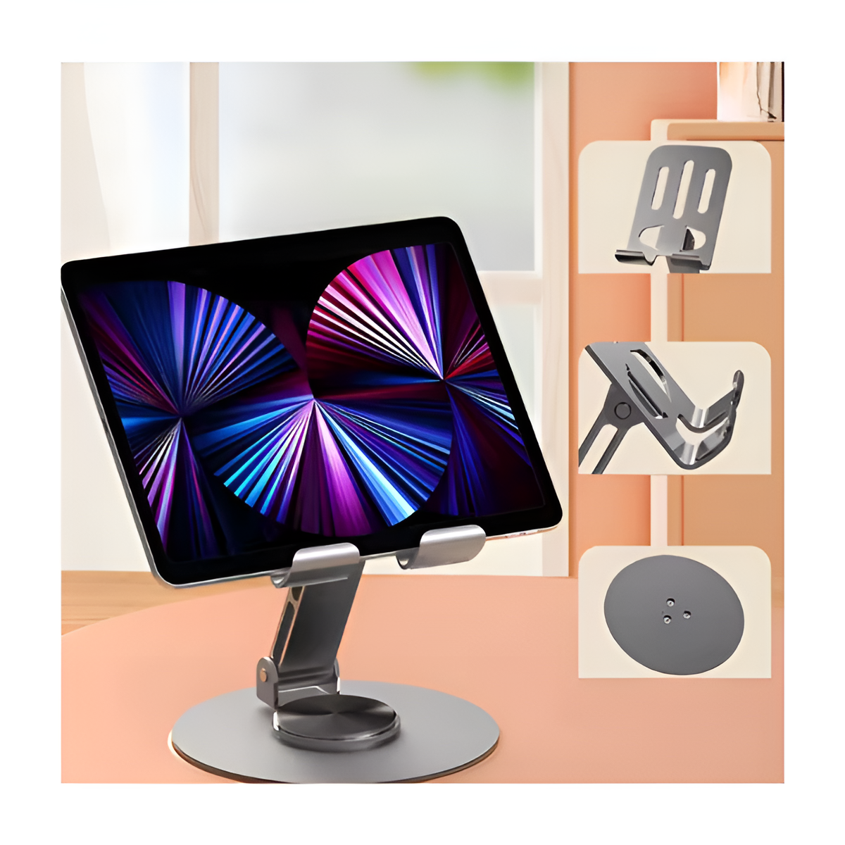 All-Metal 360° Rotating Tablet & Phone Stand – Adjustable Aluminum Holder for iPad & Mobile Devices