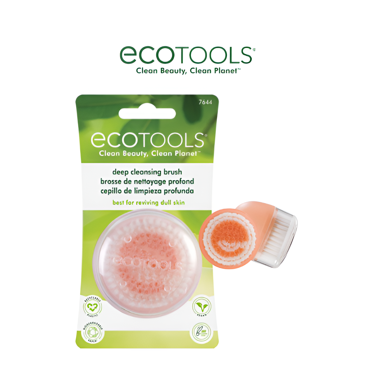 EcoTools 7466 Deep Cleansing Brush - Eco-Friendly Facial Brush for Gentle Exfoliation & Reviving Dull Skin