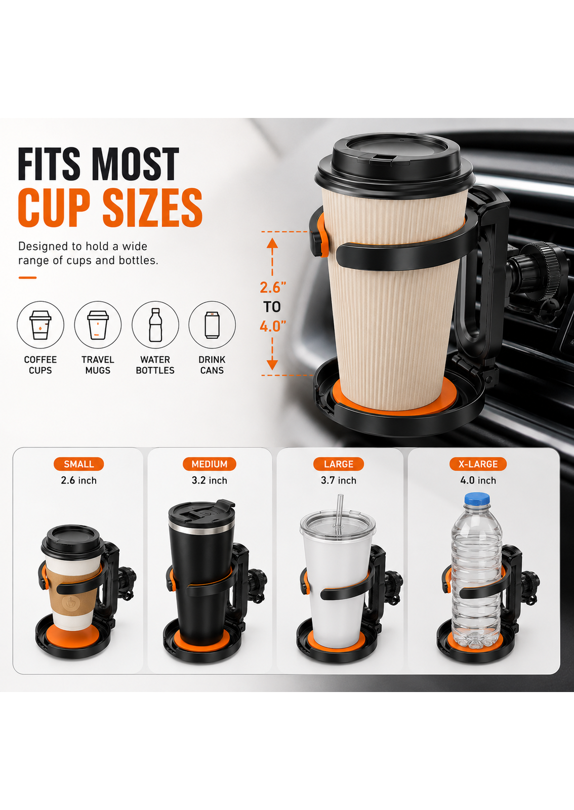 360° Adjustable Car Air Vent Cup Holder | Foldable Drink Holder for Bottles, Cups & Mugs