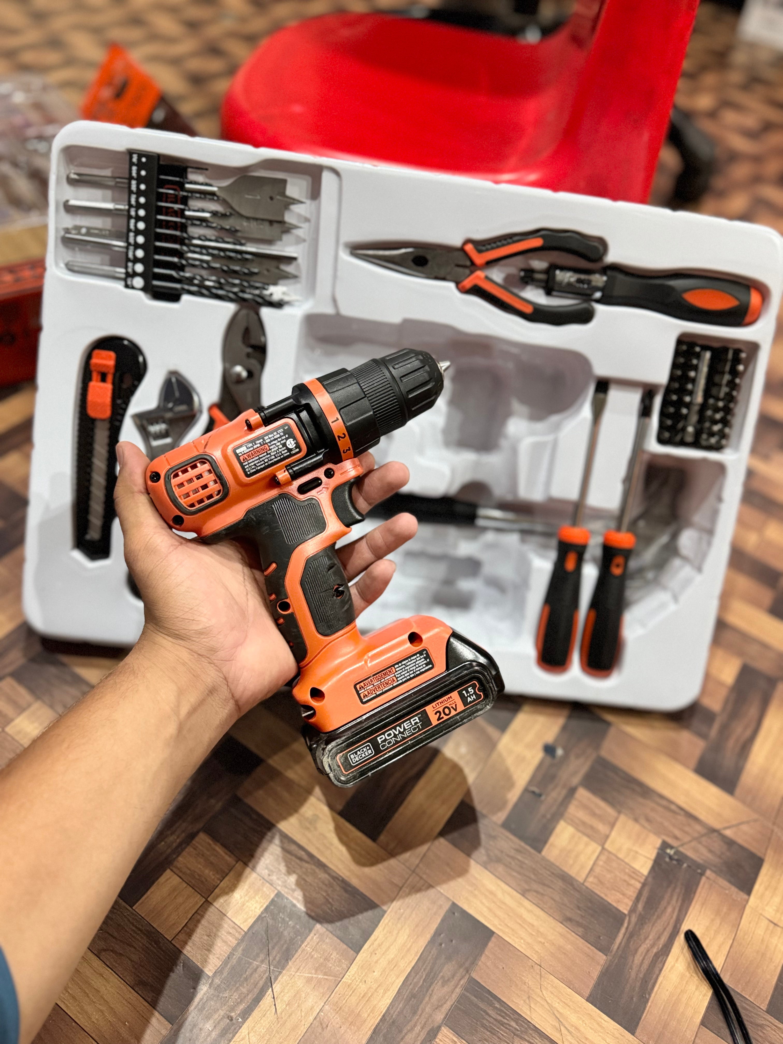 BLACK + DECKER Original Cordless 20 Volt Drill Machine With tools  set cash on delivery available all over Pakistan