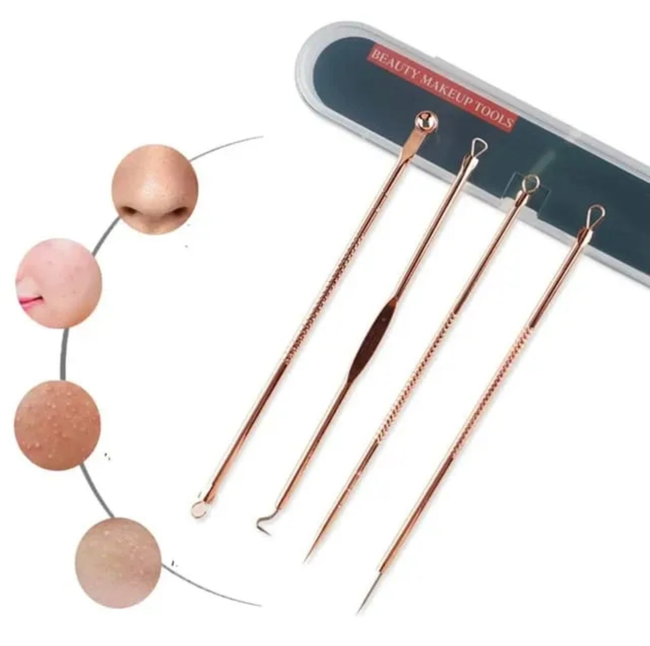 4pcs/set Dual Heads Acne Needle Blackhead Blemish Squeeze Pimple Extractor Remover Spot Cleaner Beauty Skin Care Tool Kit