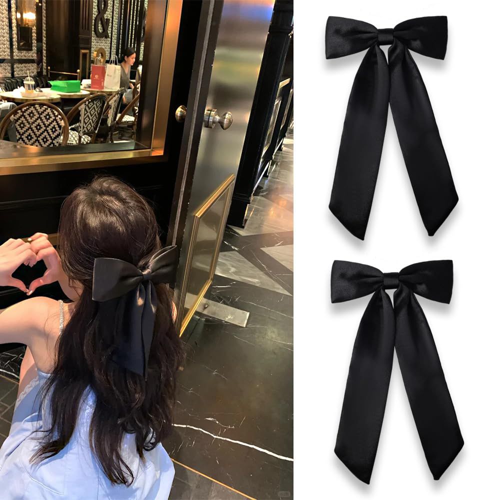 Silky Satin Green Oversized Bowknot Bow Hair Accessories Large Hair Barrettes With Long Tails for Aesthetic Girls