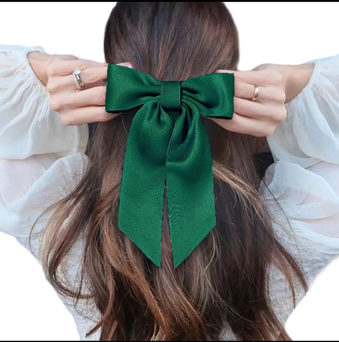 Silky Satin Green Oversized Bowknot Bow Hair Accessories Large Hair Barrettes With Long Tails for Aesthetic Girls