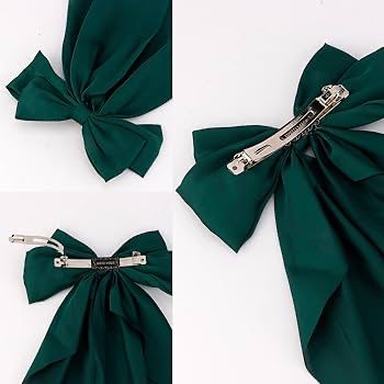 Silky Satin Green Oversized Bowknot Bow Hair Accessories Large Hair Barrettes With Long Tails for Aesthetic Girls