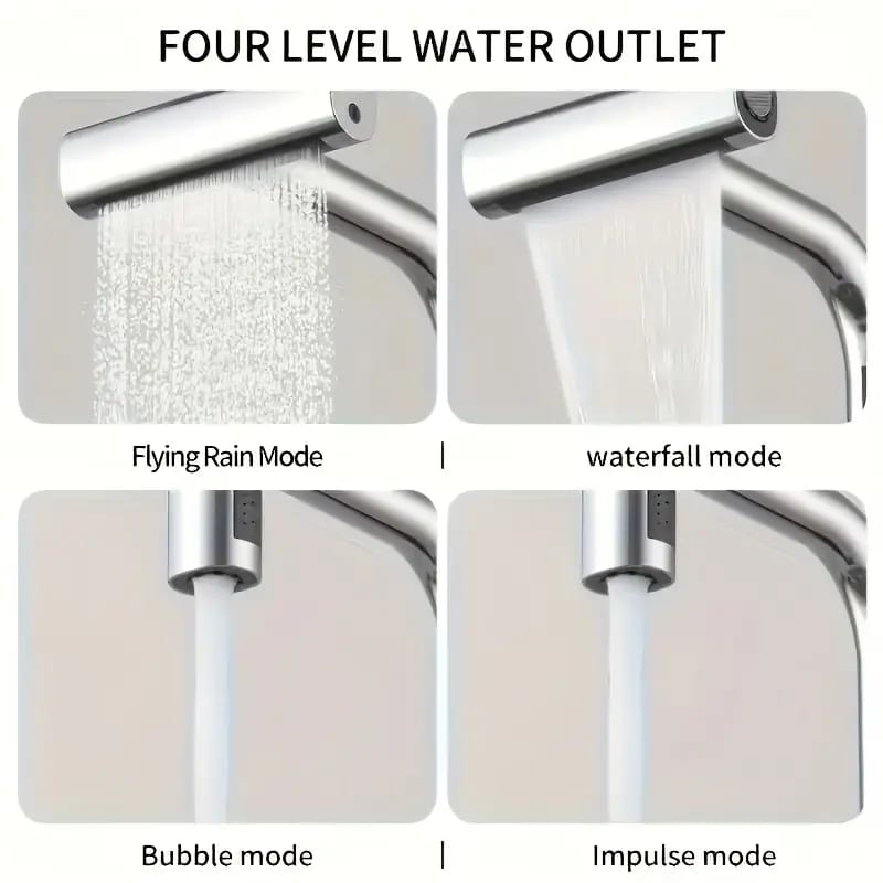 Modern Kitchen Faucet with Rain & Waterfall Spout – High Arc, 360° Swivel, Chrome Finish
