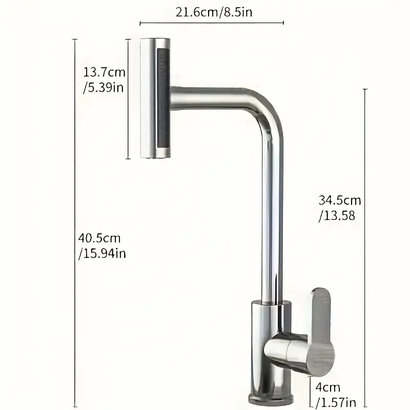 Modern Kitchen Faucet with Rain & Waterfall Spout – High Arc, 360° Swivel, Chrome Finish
