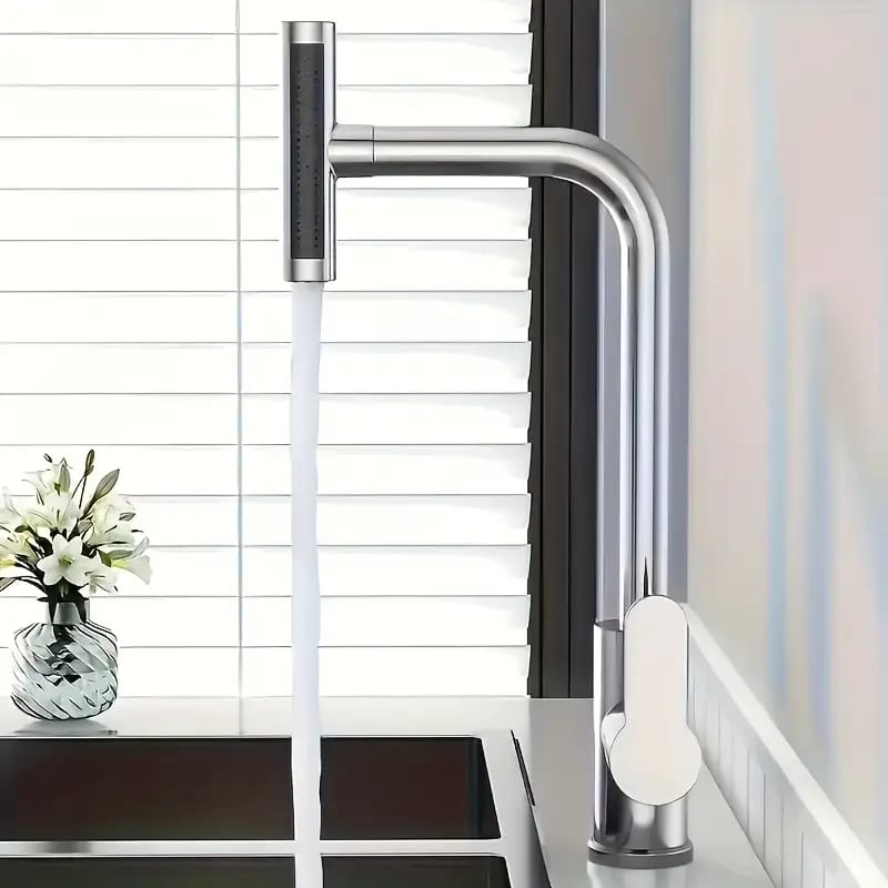 Modern Kitchen Faucet with Rain & Waterfall Spout – High Arc, 360° Swivel, Chrome Finish