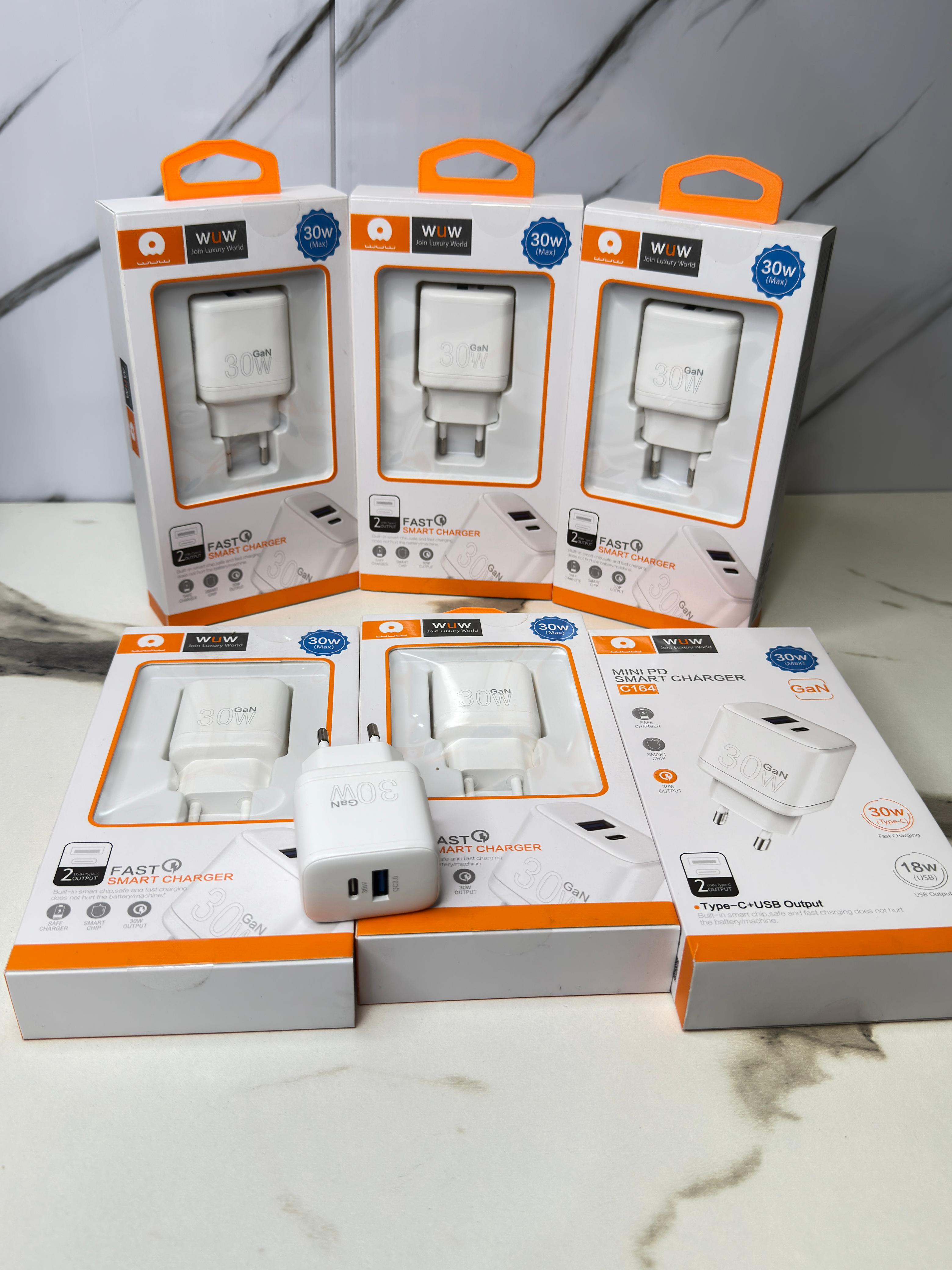 WUW C164 | 30W Type-C + 18W USB Fast Charger – Dual Port Power