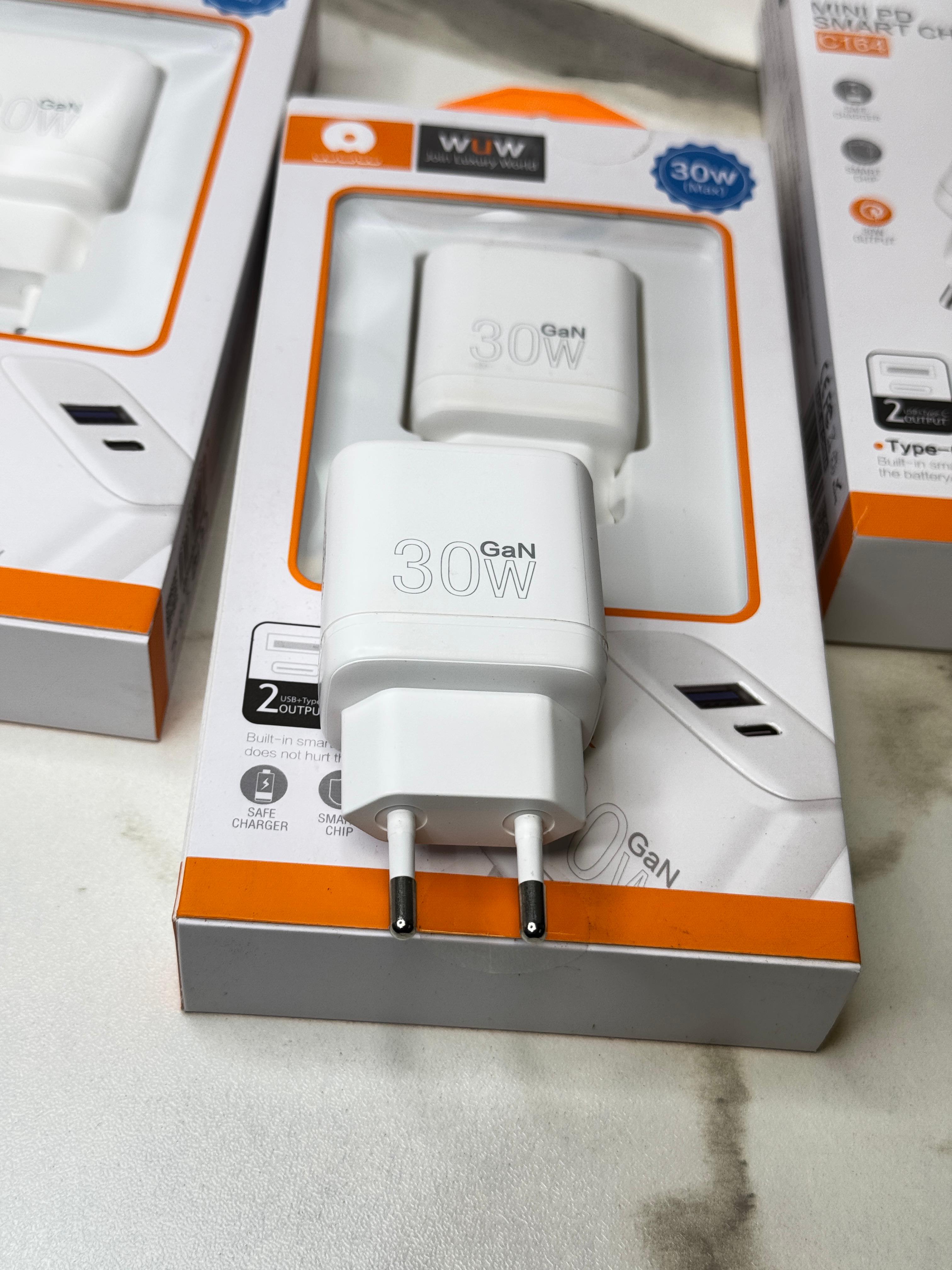 WUW C164 | 30W Type-C + 18W USB Fast Charger – Dual Port Power