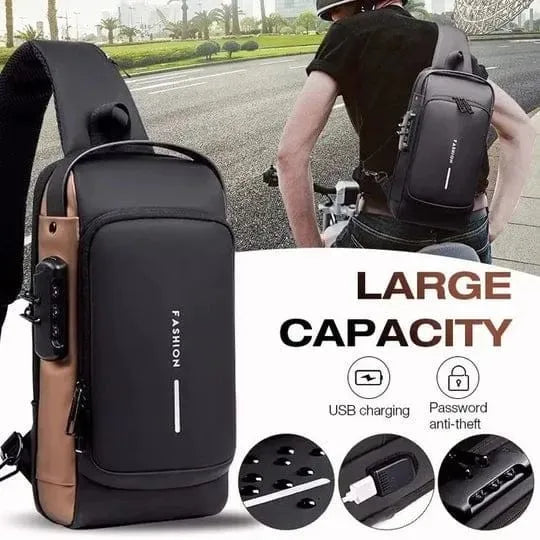 Water proof side bag for men- USB port crossbody pack with scratch resistant