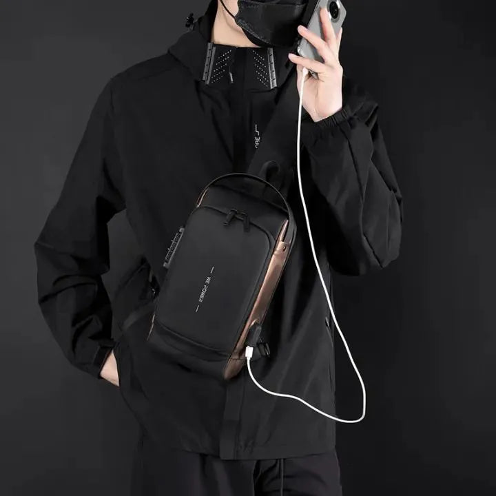Water proof side bag for men- USB port crossbody pack with scratch resistant